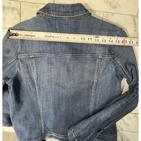 J Crew Denim Trucker Jacket Y2K Small Womens Med Wash Blue Stretch Cotton Blend - Picture 9 of 12